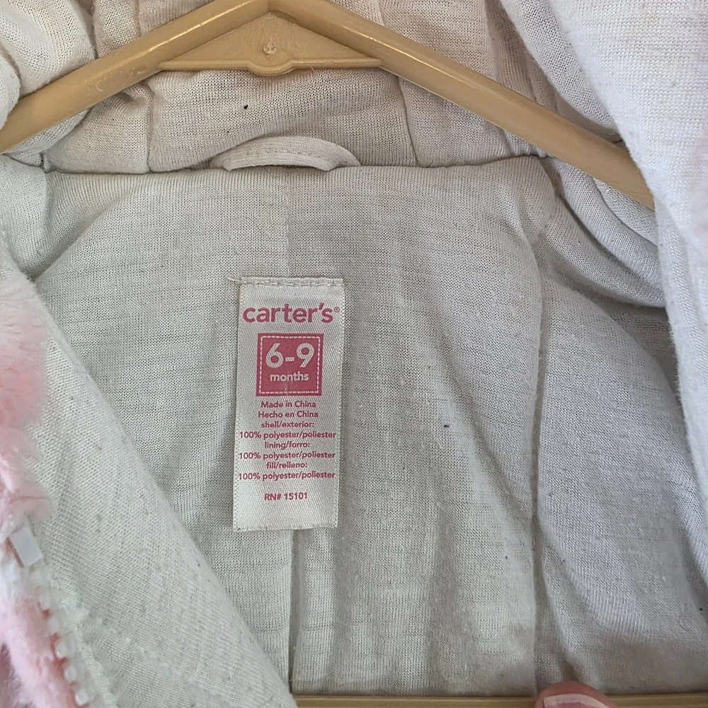 Carters Baby Girls Pink White Zebra Fleece Hooded Pram Snowsuit 6-9 Months